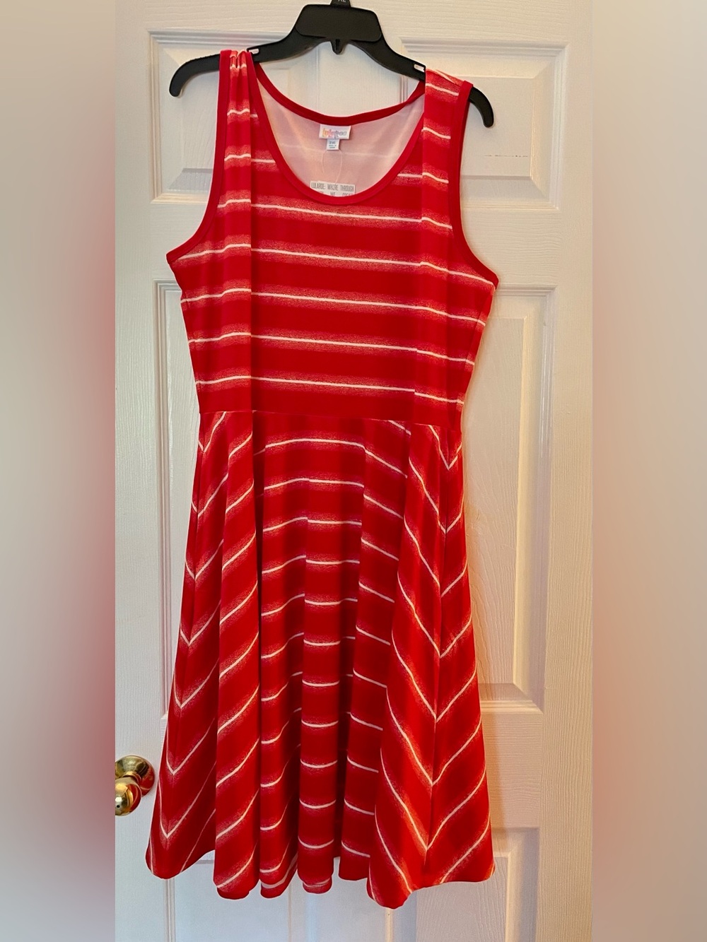 LuLaRoe Red and White Striped Sleeveless Fit & Flare Dress